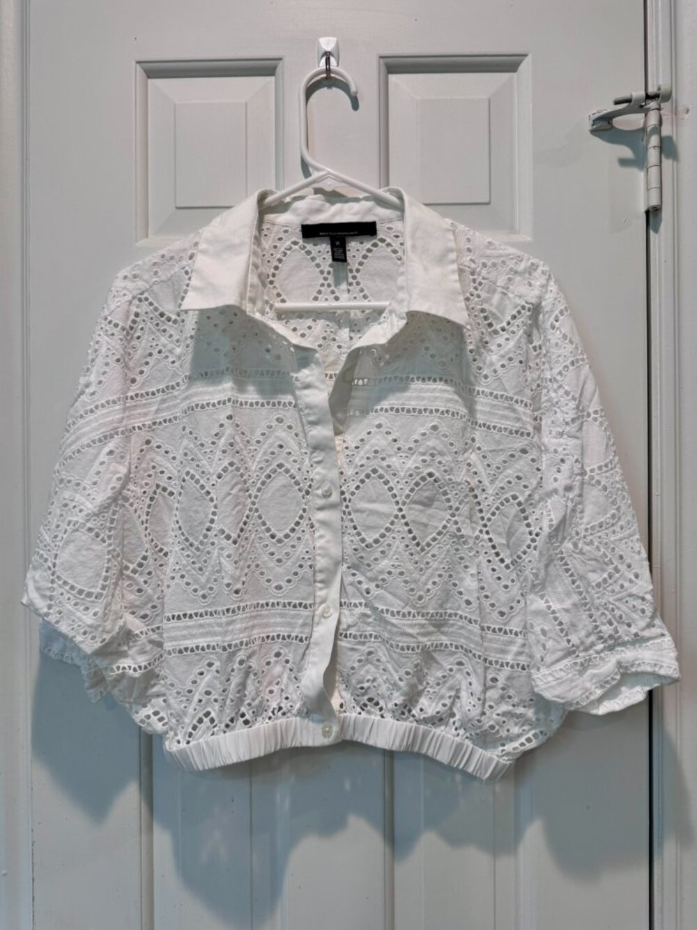 White House Black Market White Eyelet Cropped Blouse